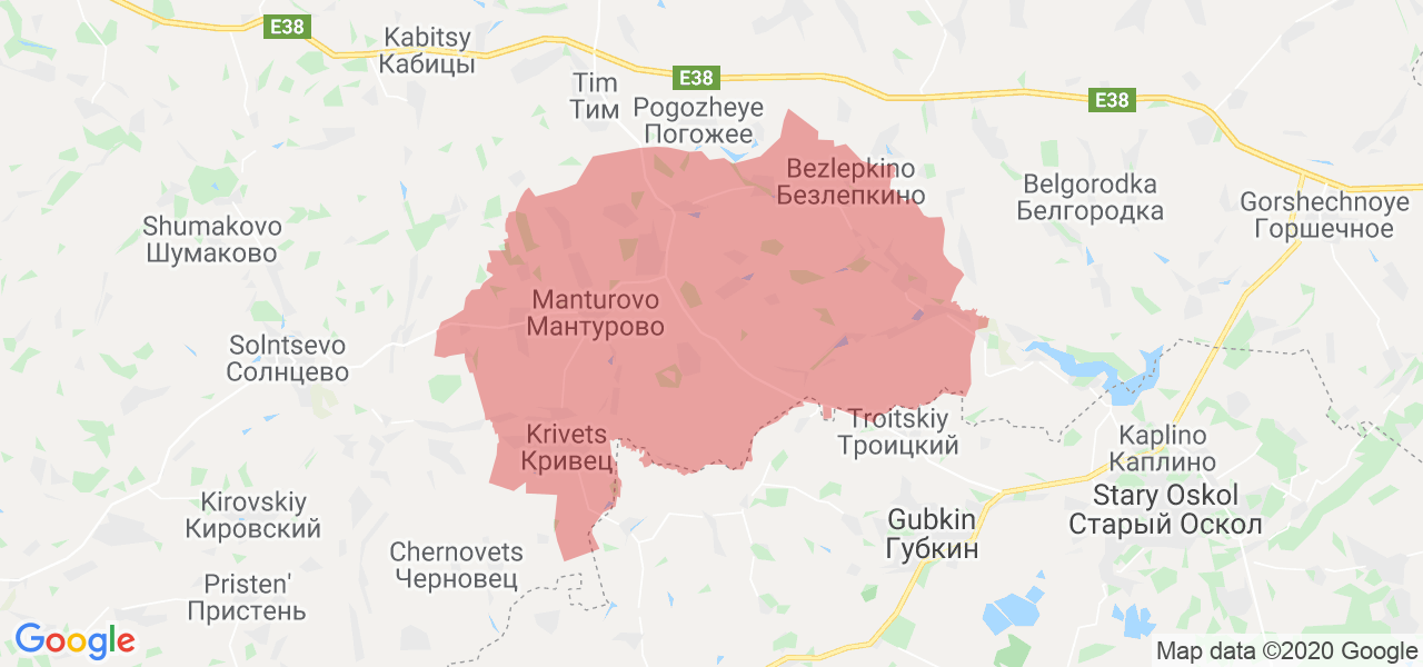 Изображение Мантуровского района Курской области на карте