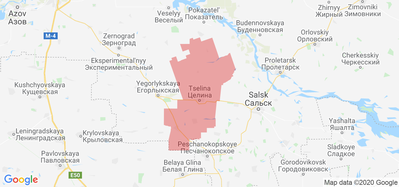 Изображение Целинского района Ростовской области на карте