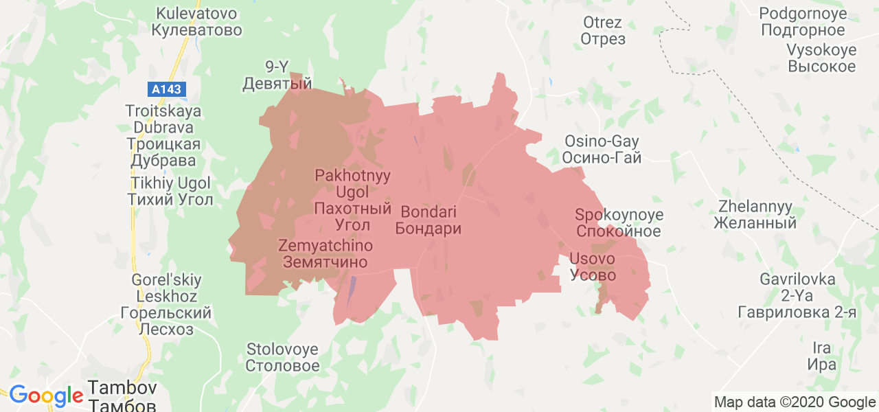 Изображение Бондарского района Тамбовской области на карте