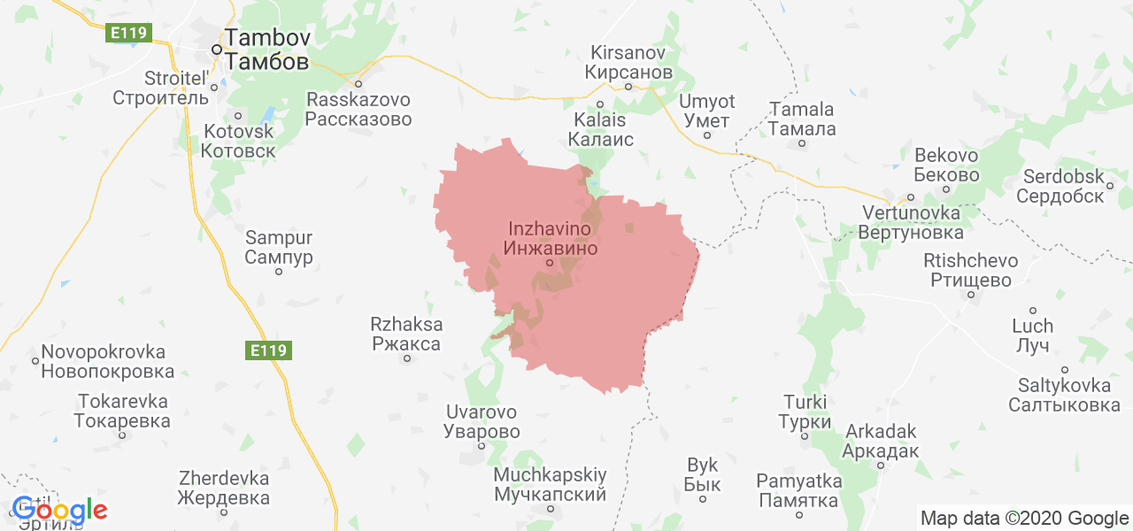 Изображение Инжавинского района Тамбовской области на карте