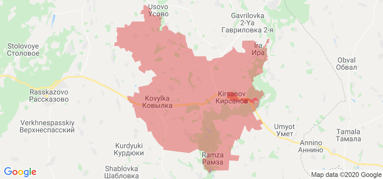 Изображение Кирсановского района Тамбовской области на карте