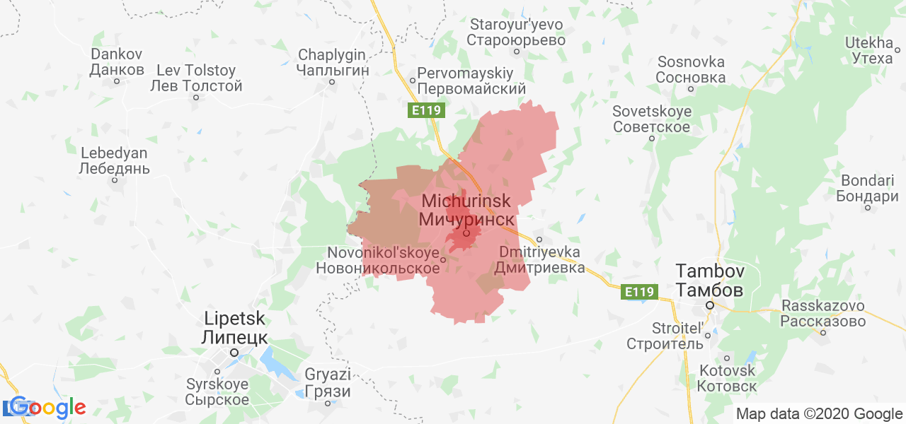 Изображение Мичуринского района Тамбовской области на карте