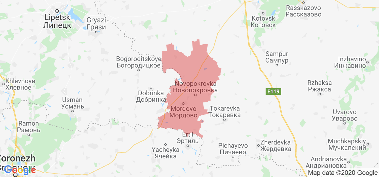 Изображение Мордовского района Тамбовской области на карте