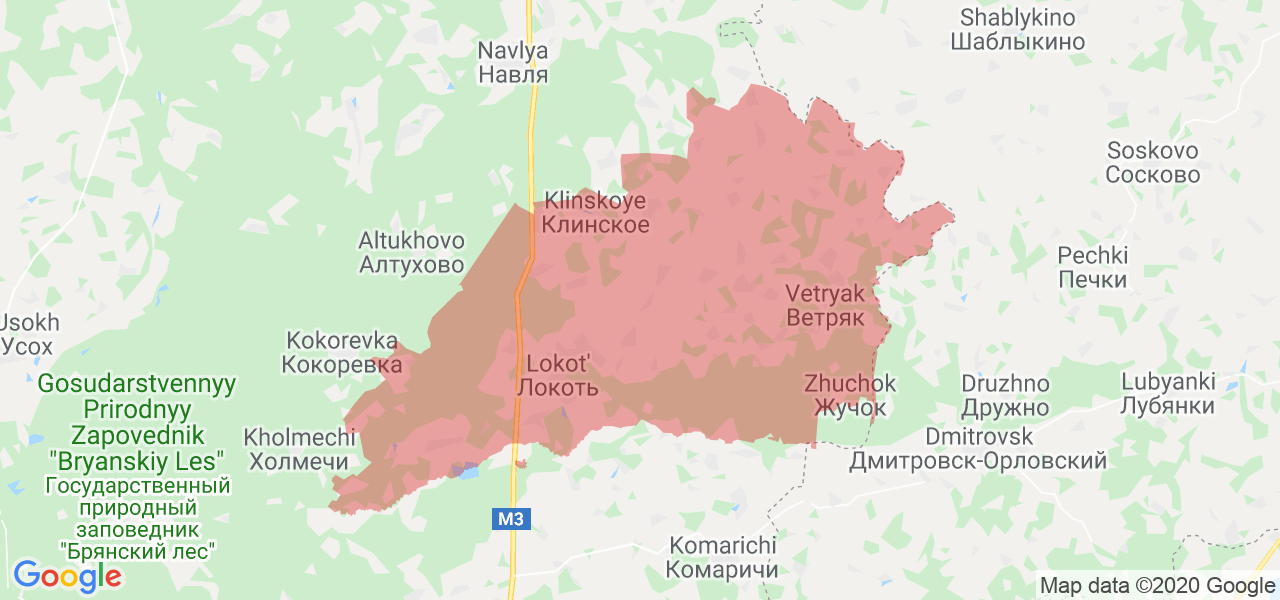 Изображение Брасовского района Брянской области на карте