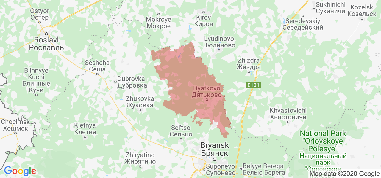 Изображение Дятьковского района Брянской области на карте