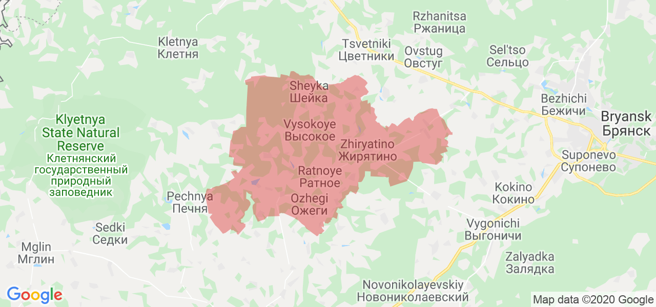 Изображение Жирятинского района Брянской области на карте