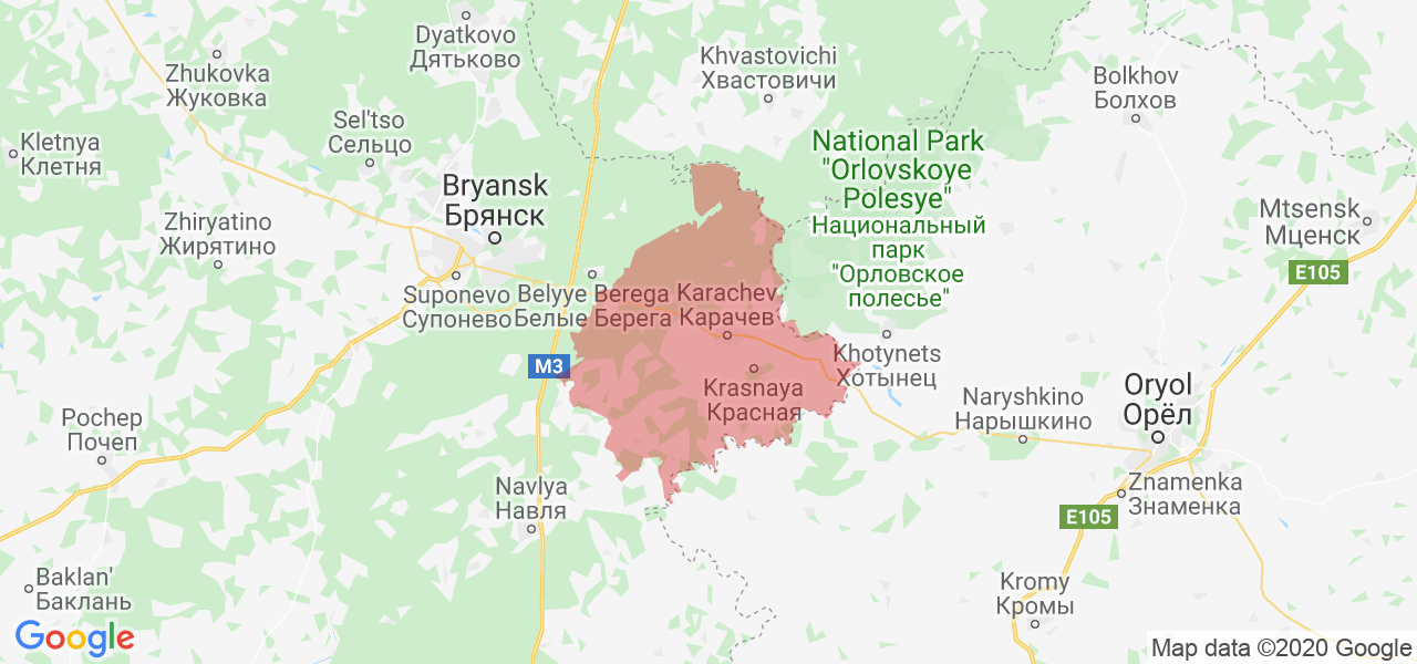 Изображение Карачевского района Брянской области на карте