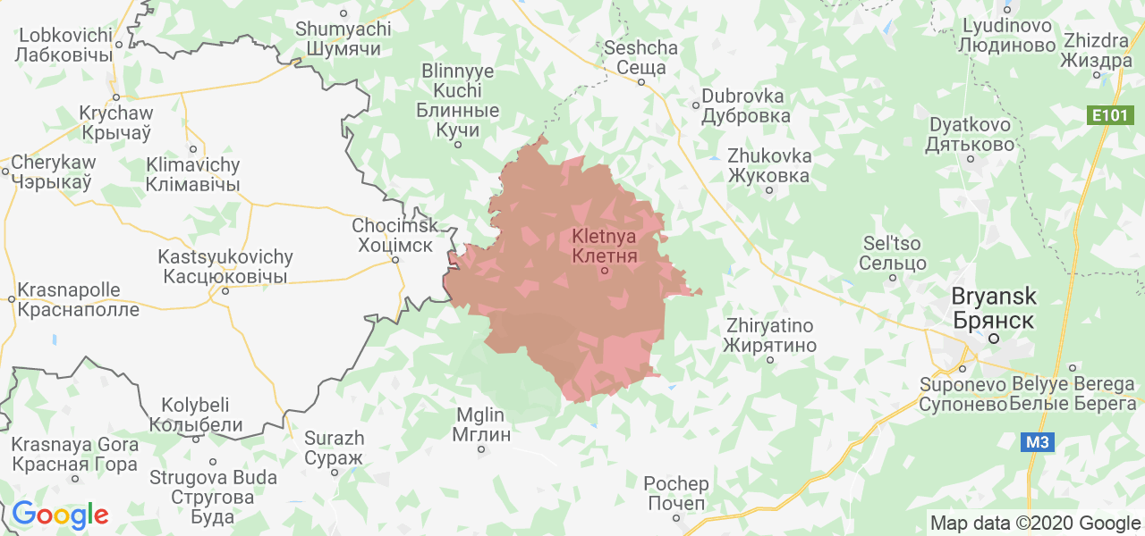 Изображение Клетнянского района Брянской области на карте