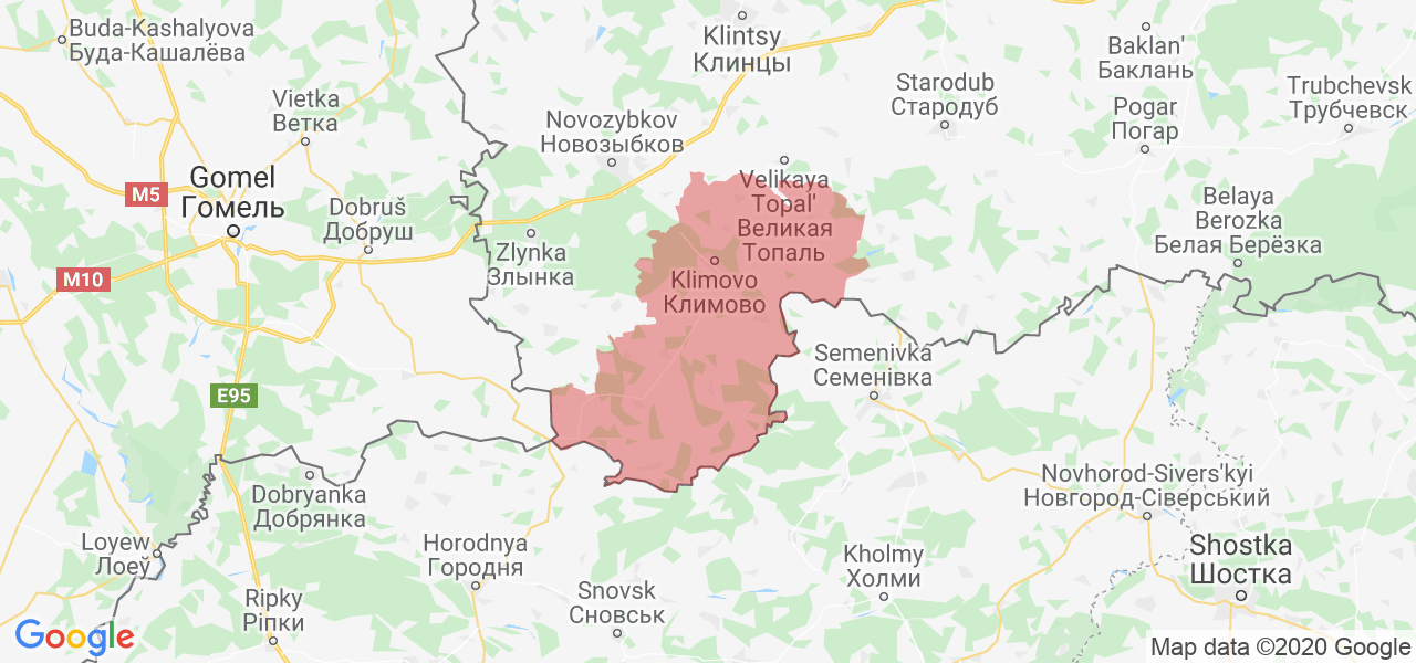 Изображение Климовского района Брянской области на карте