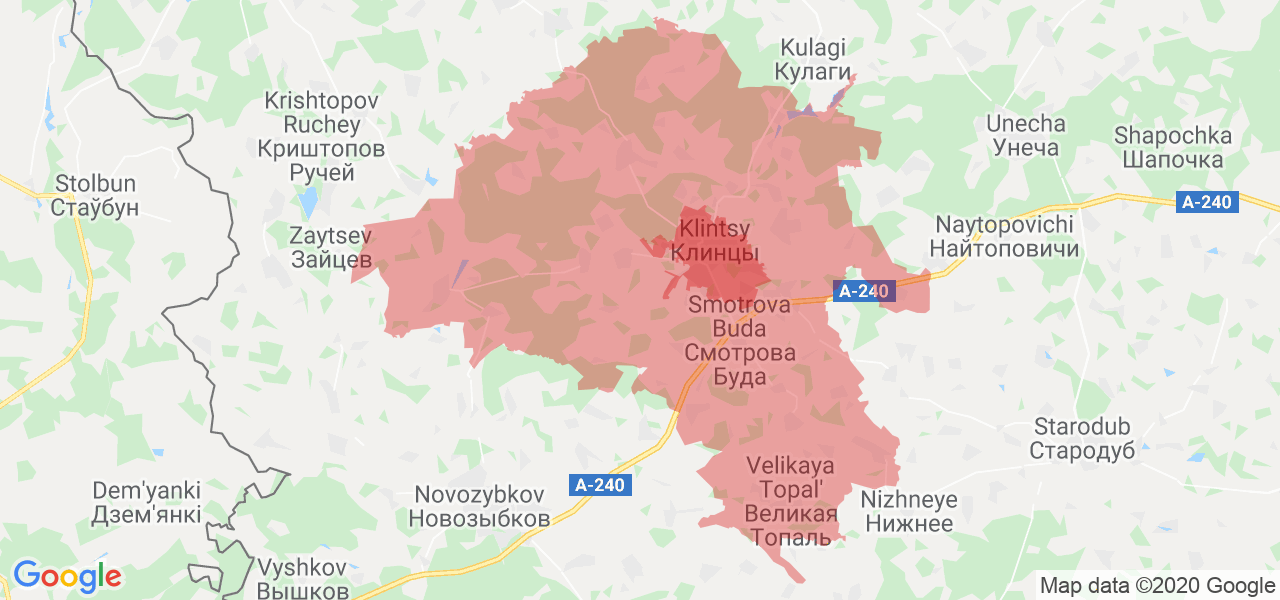 Изображение Клинцовского района Брянской области на карте