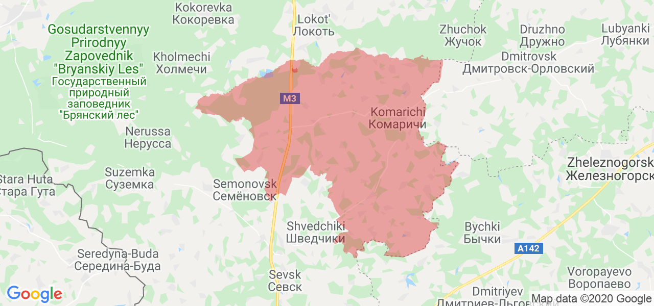 Изображение Комаричского района Брянской области на карте