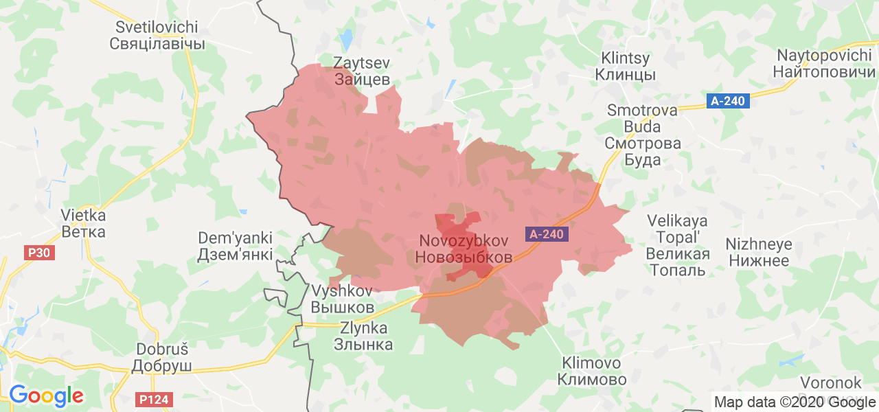 Изображение Новозыбковского района Брянской области на карте