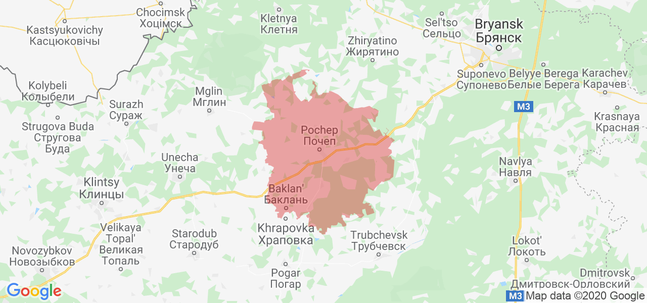 Изображение Почепского района Брянской области на карте
