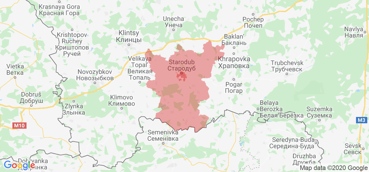 Изображение Стародубского района Брянской области на карте
