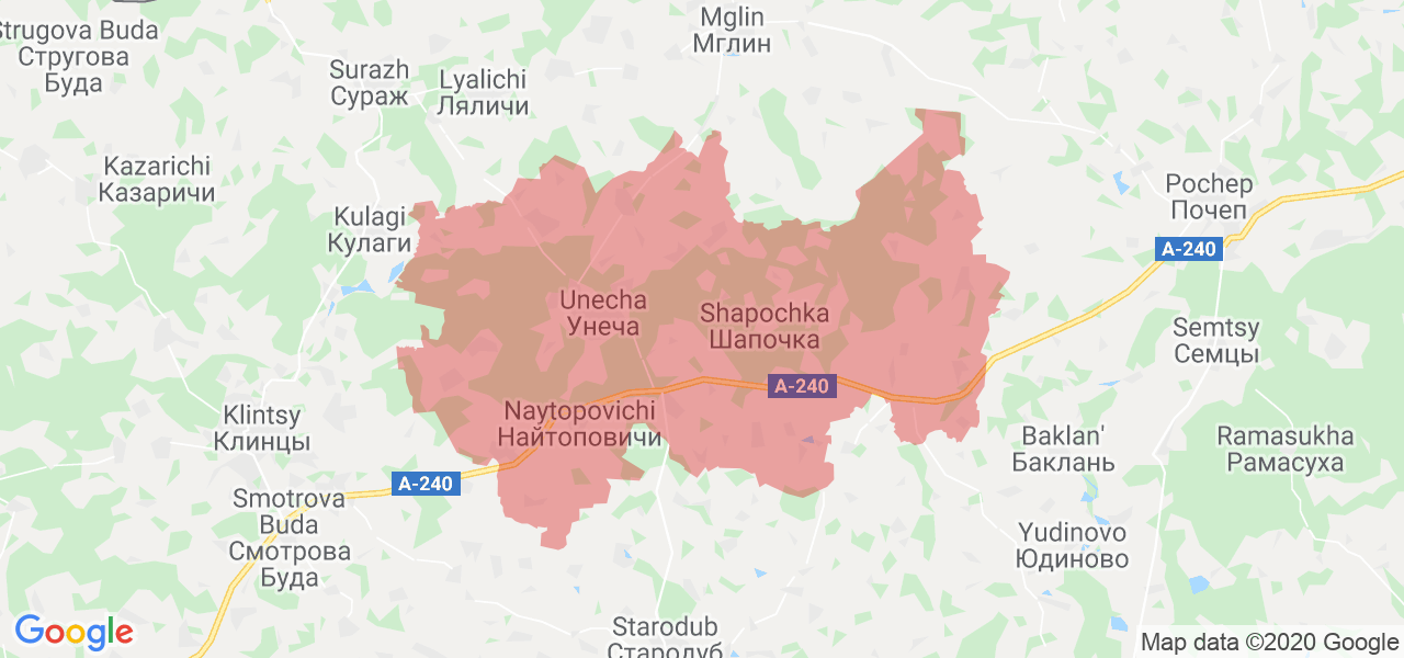 Изображение Унечского района Брянской области на карте