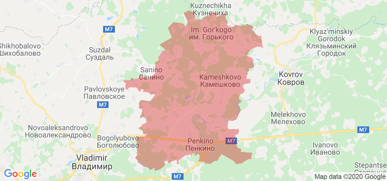 Изображение Камешковского района Владимирской области на карте