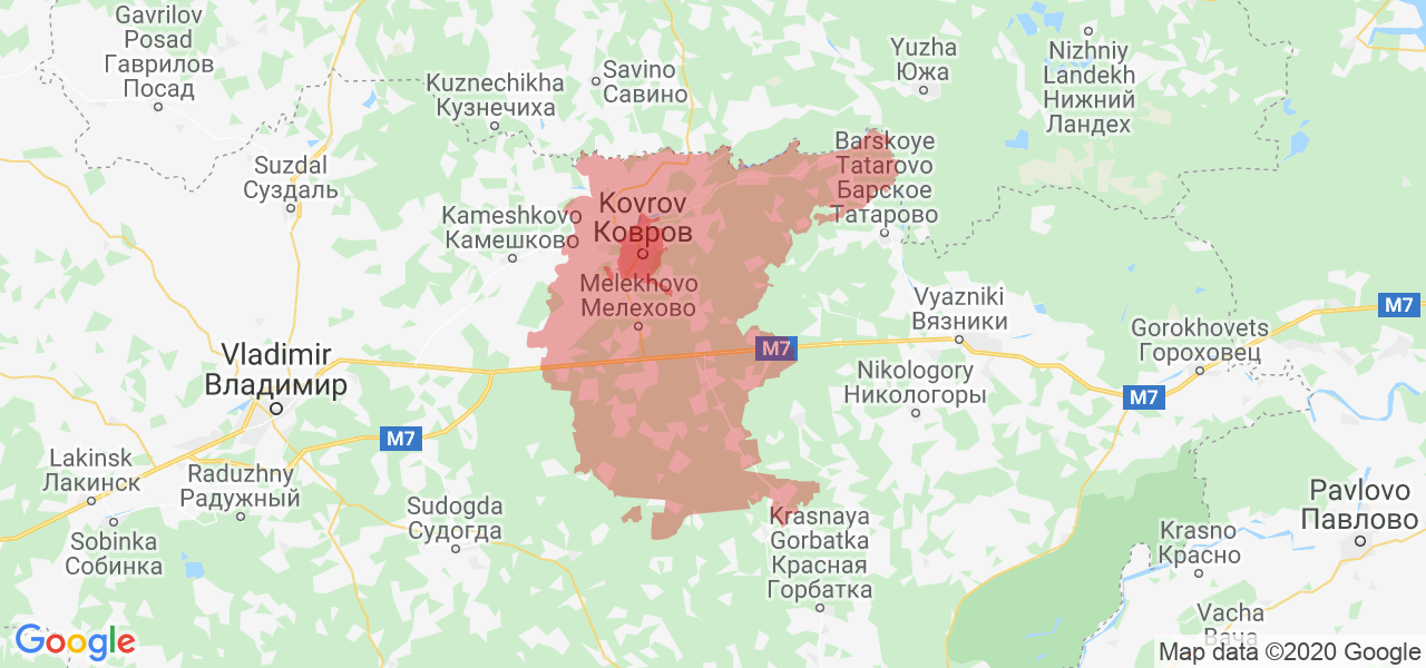 Изображение Ковровского района Владимирской области на карте