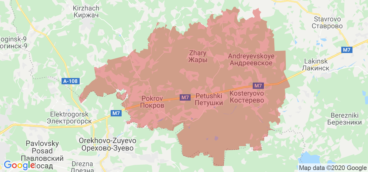Изображение Петушинского района Владимирской области на карте