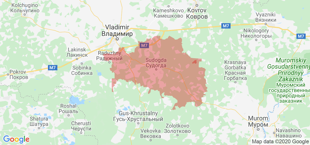 Изображение Судогодского района Владимирской области на карте