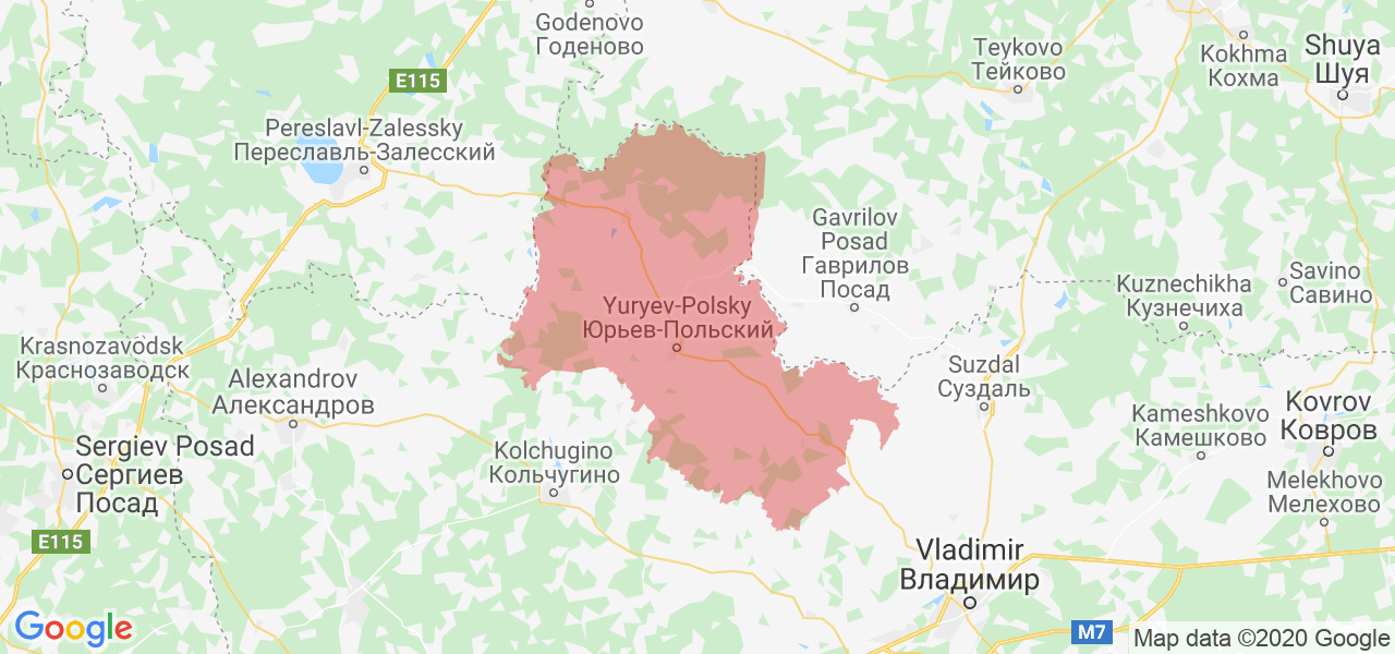Изображение Юрьев-Польского района Владимирской области на карте