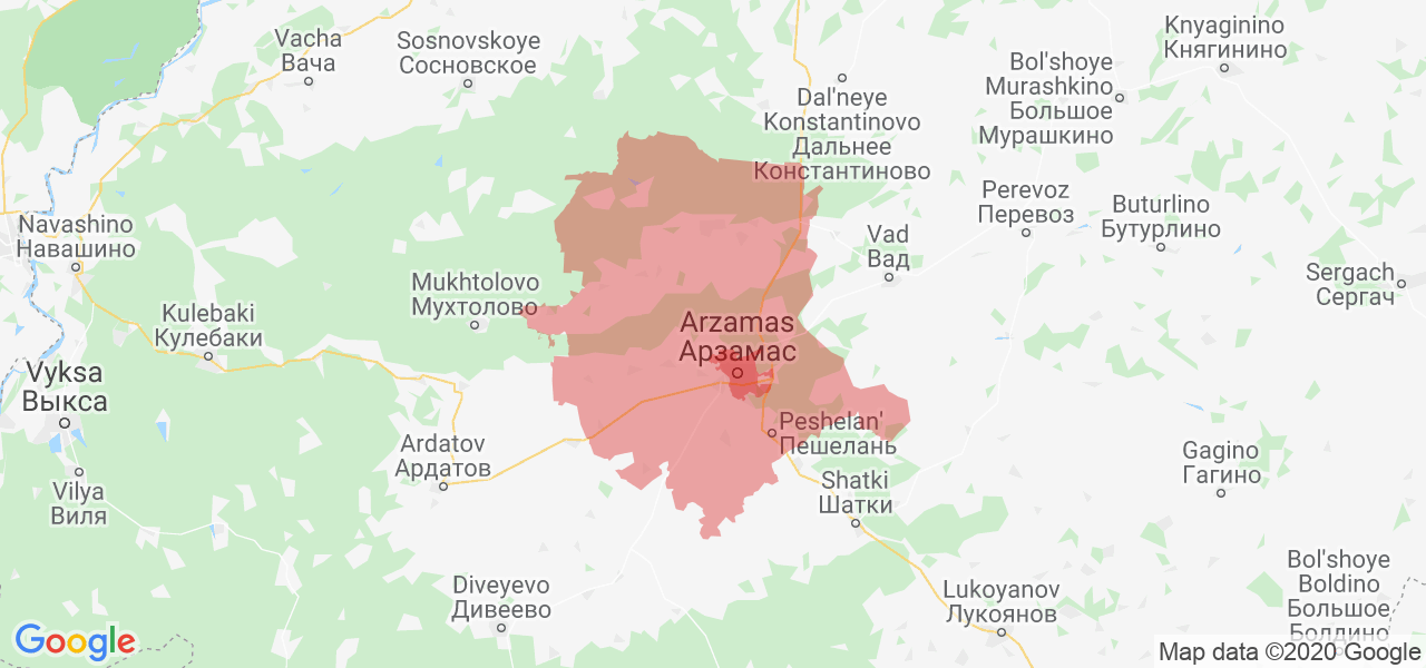 Изображение Арзамасского района Нижегородской области на карте
