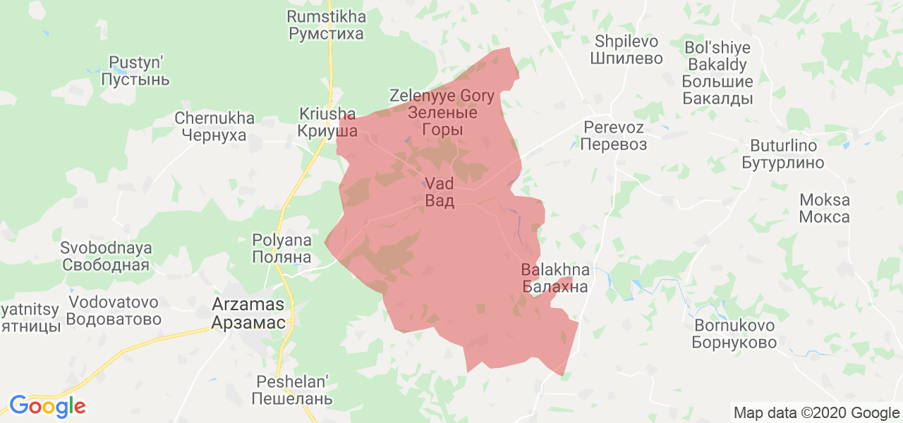 Изображение Вадского района Нижегородской области на карте
