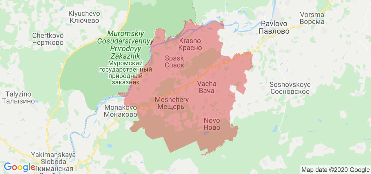 Изображение Вачского района Нижегородской области на карте