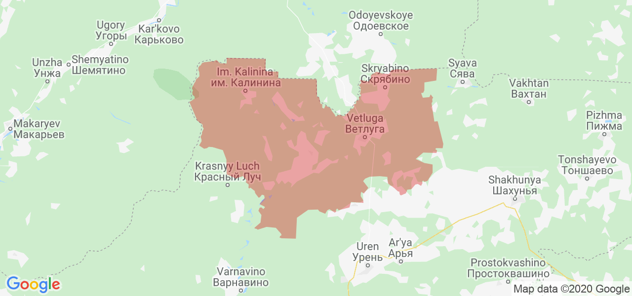 Изображение Ветлужского района Нижегородской области на карте