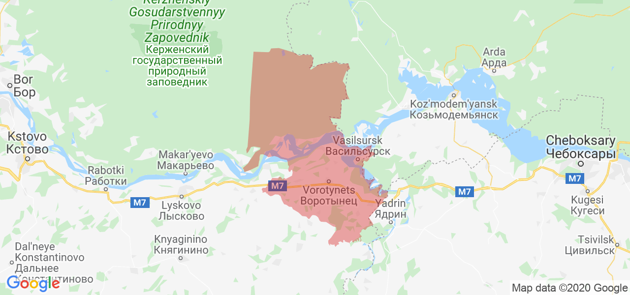 Изображение Воротынского района Нижегородской области на карте