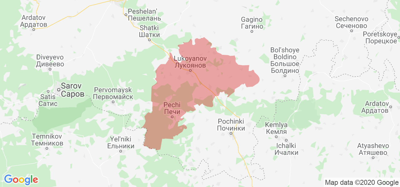 Изображение Лукояновского района Нижегородской области на карте