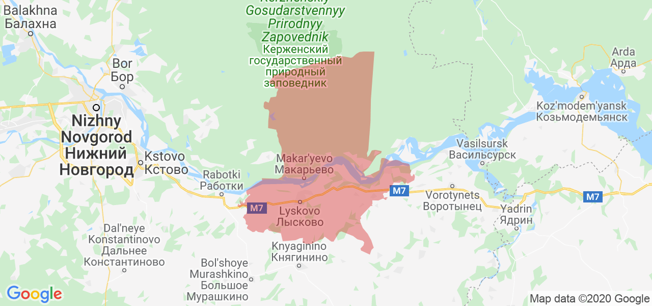 Изображение Лысковского района Нижегородской области на карте