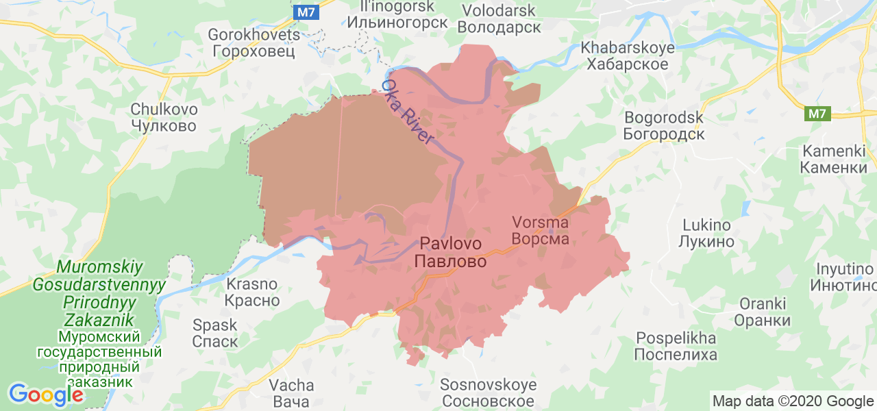 Изображение Павловского района Нижегородской области на карте