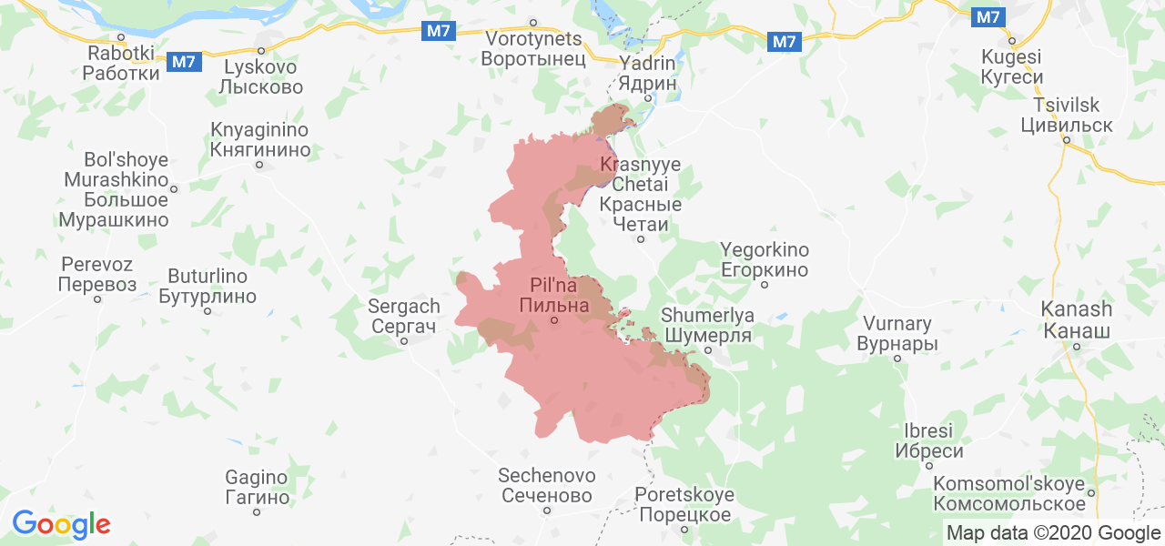 Изображение Пильнинского района Нижегородской области на карте