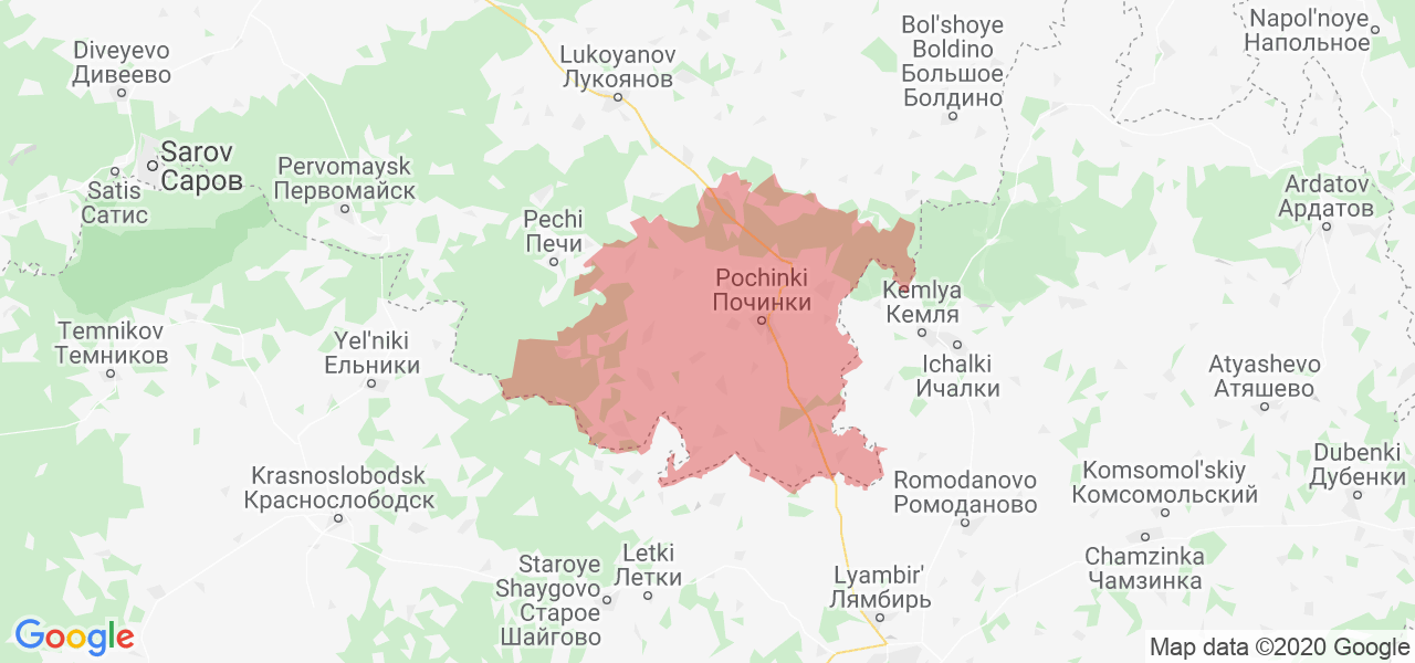 Изображение Починковского района Нижегородской области на карте