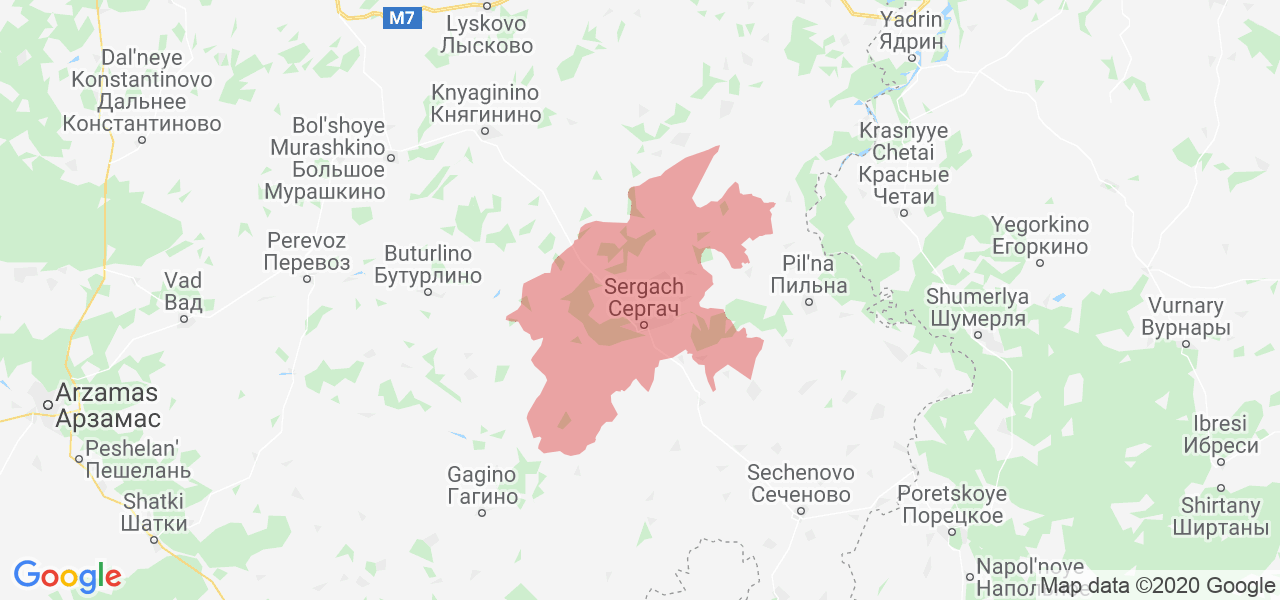 Изображение Сергачского района Нижегородской области на карте