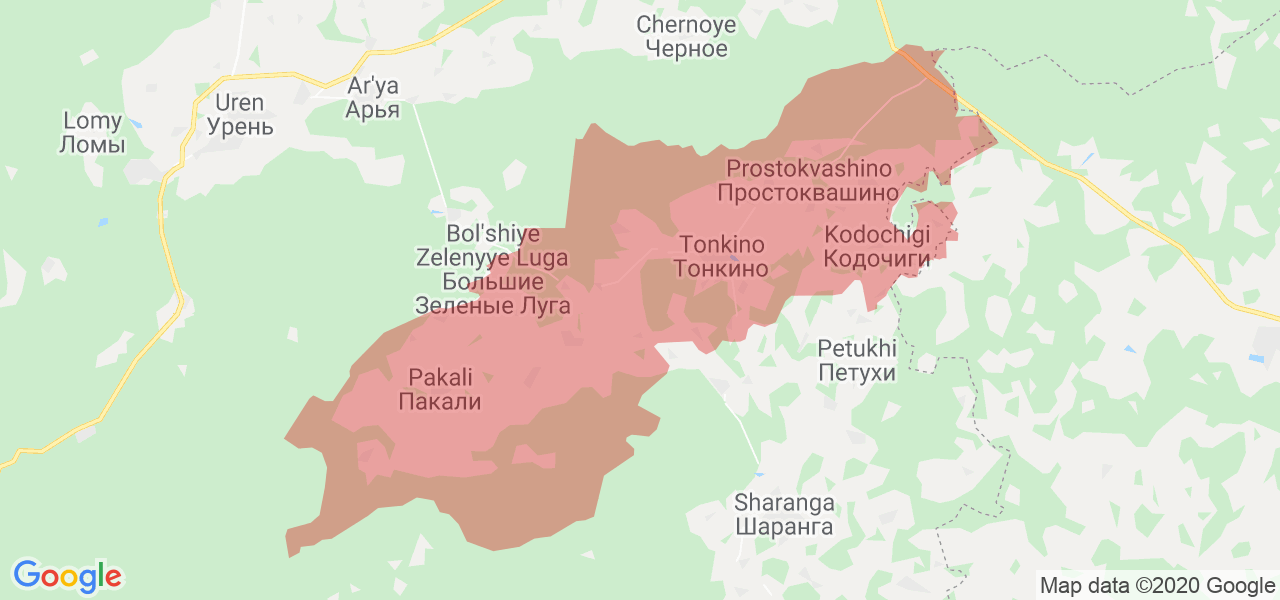 Изображение Тонкинского района Нижегородской области на карте
