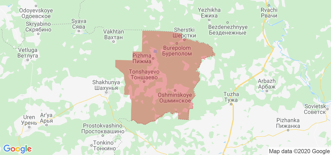 Изображение Тоншаевского района Нижегородской области на карте