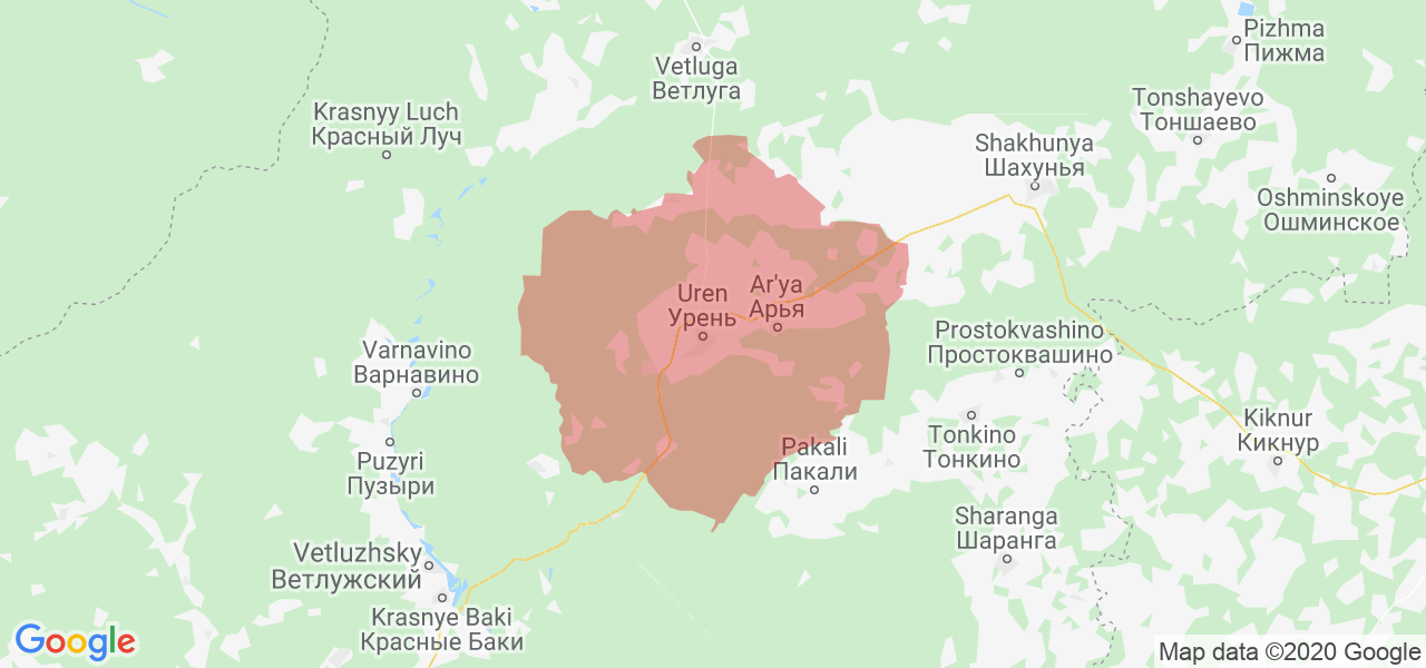 Изображение Уренского района Нижегородской области на карте