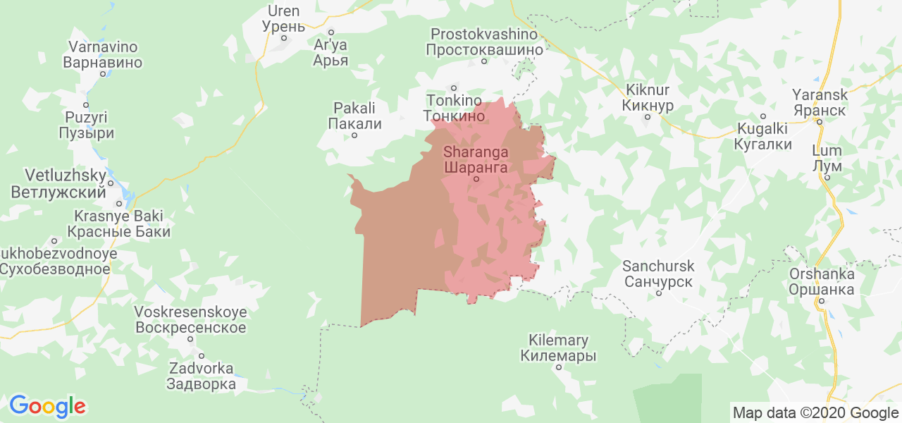 Изображение Шарангского района Нижегородской области на карте