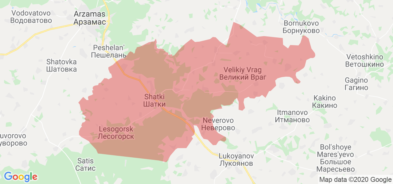 Изображение Шатковского района Нижегородской области на карте