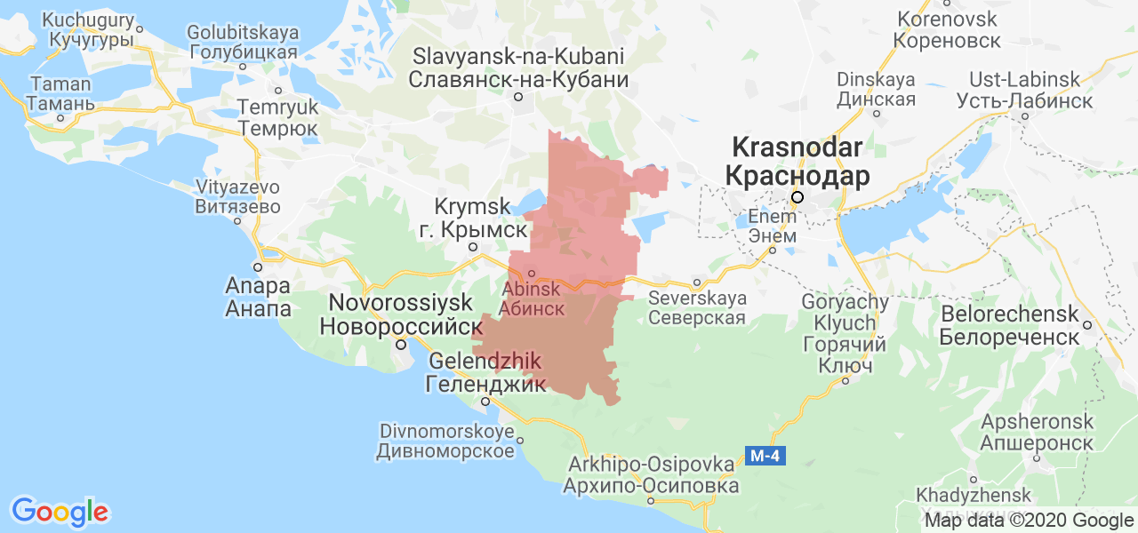 Изображение Абинского района Краснодарского края на карте
