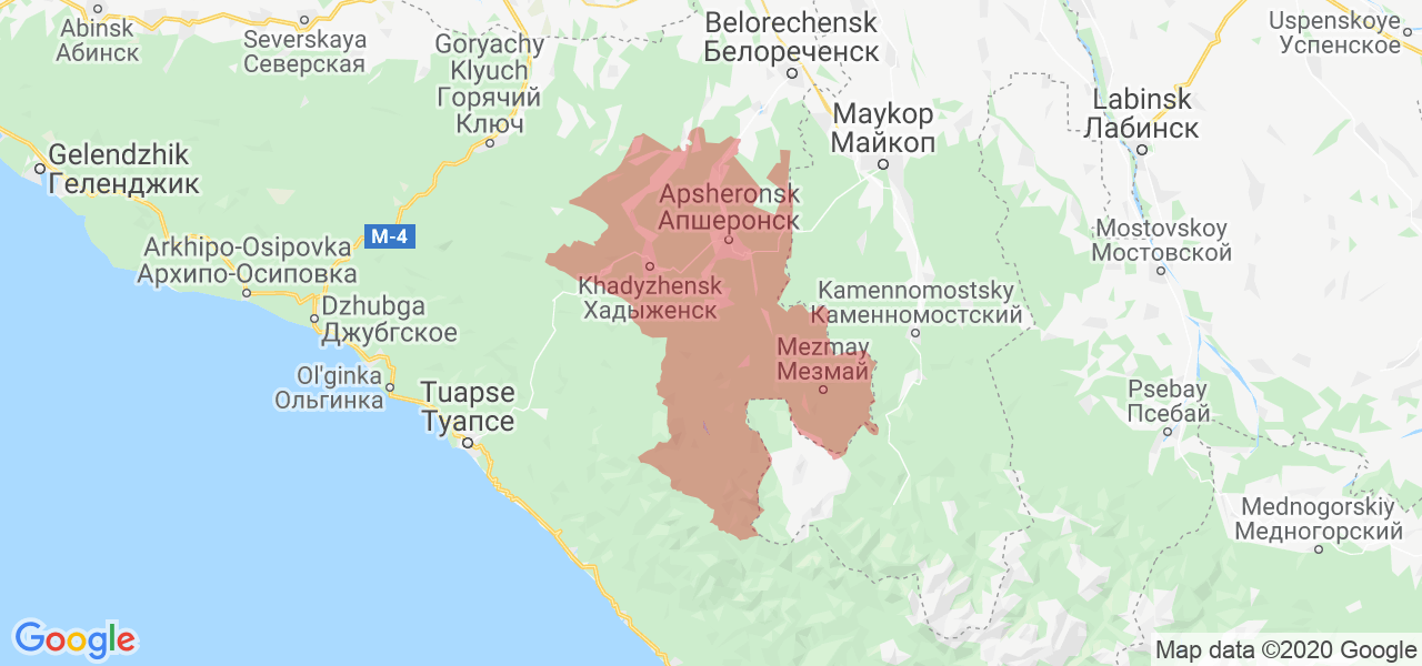 Изображение Апшеронского района Краснодарского края на карте
