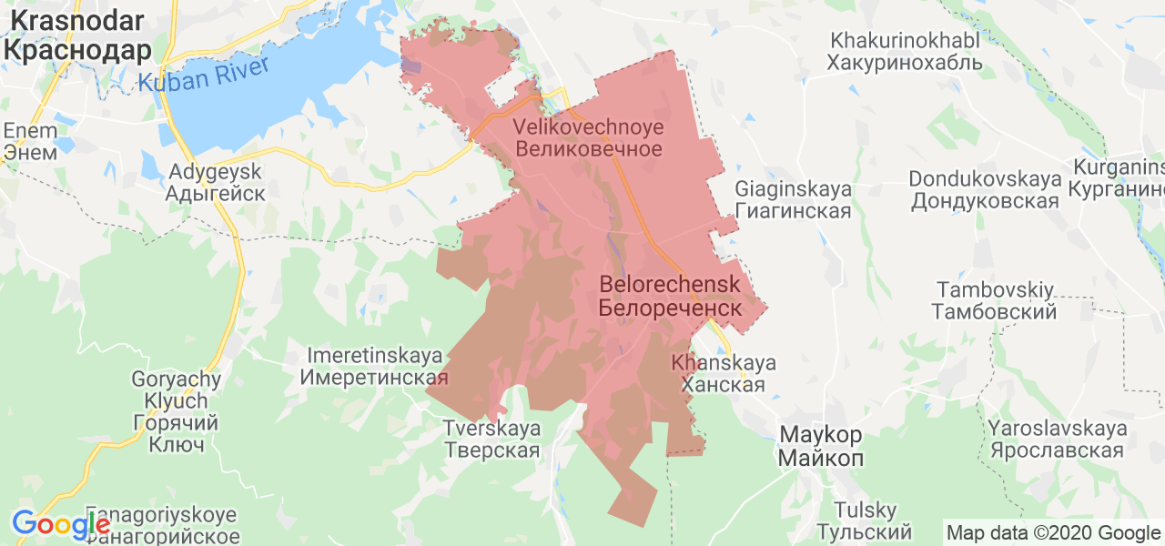 Изображение Белореченского района Краснодарского края на карте