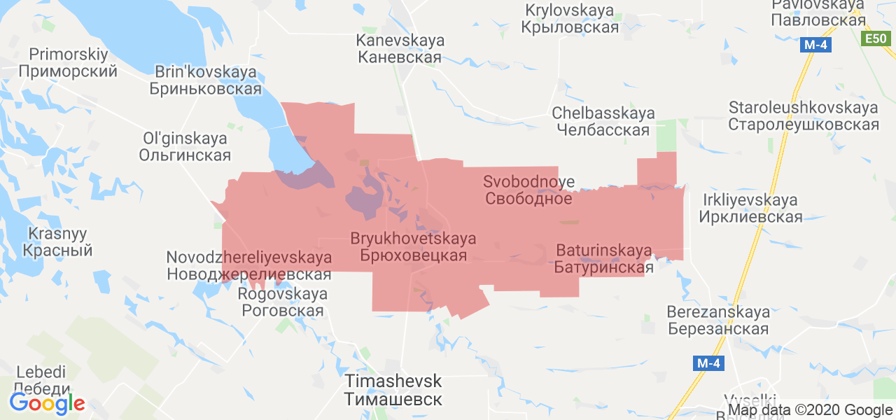 Изображение Брюховецкий район Краснодарского края на карте