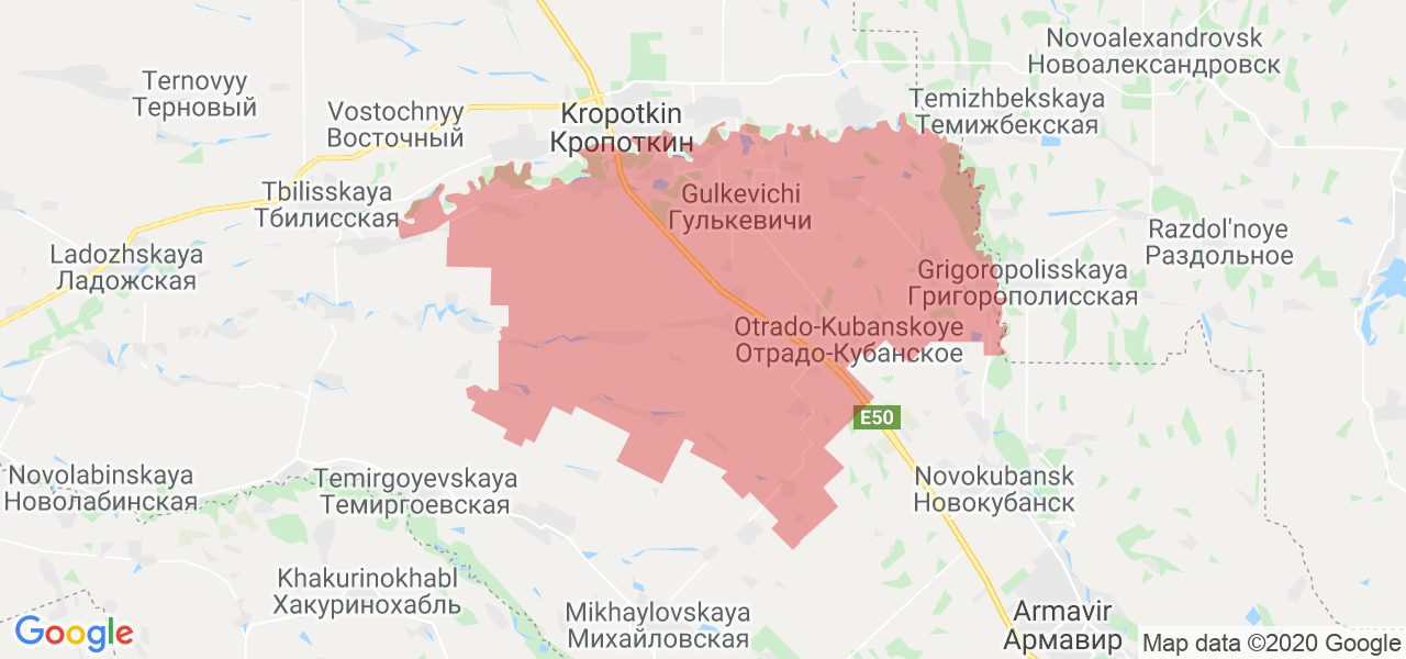 Изображение Гулькевичского района Краснодарского края на карте