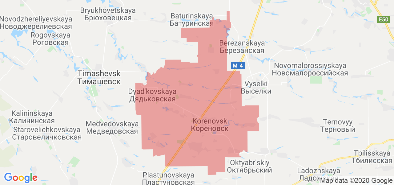 Изображение Кореновского района Краснодарского края на карте