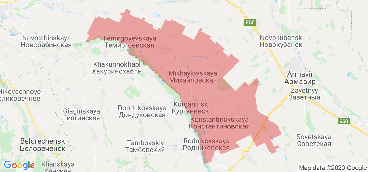 Изображение Курганинского района Краснодарского края на карте