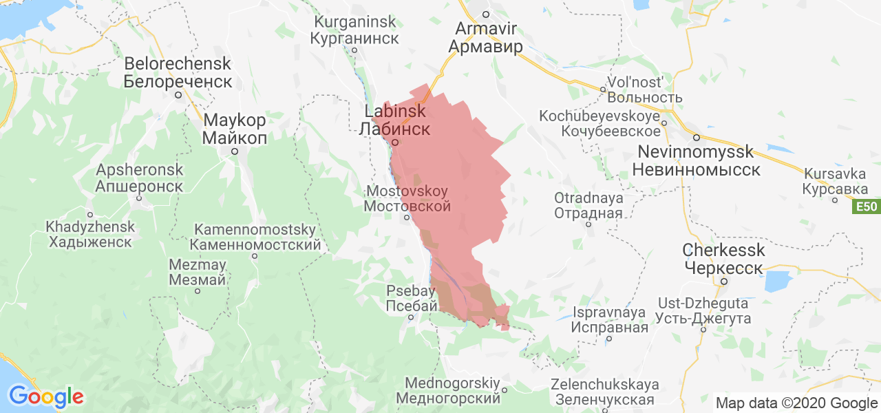 Изображение Лабинского района Краснодарского края на карте