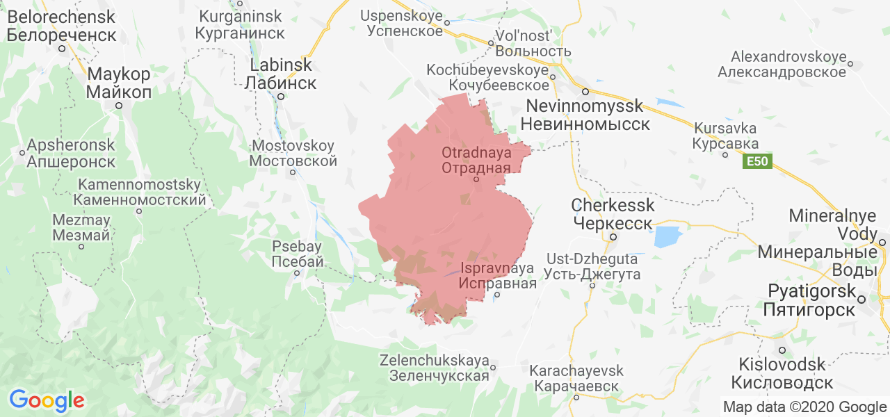 Изображение Отрадненского района Краснодарского края на карте
