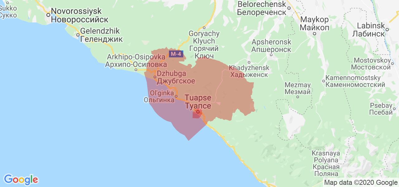 Изображение Туапсинского района Краснодарского края на карте